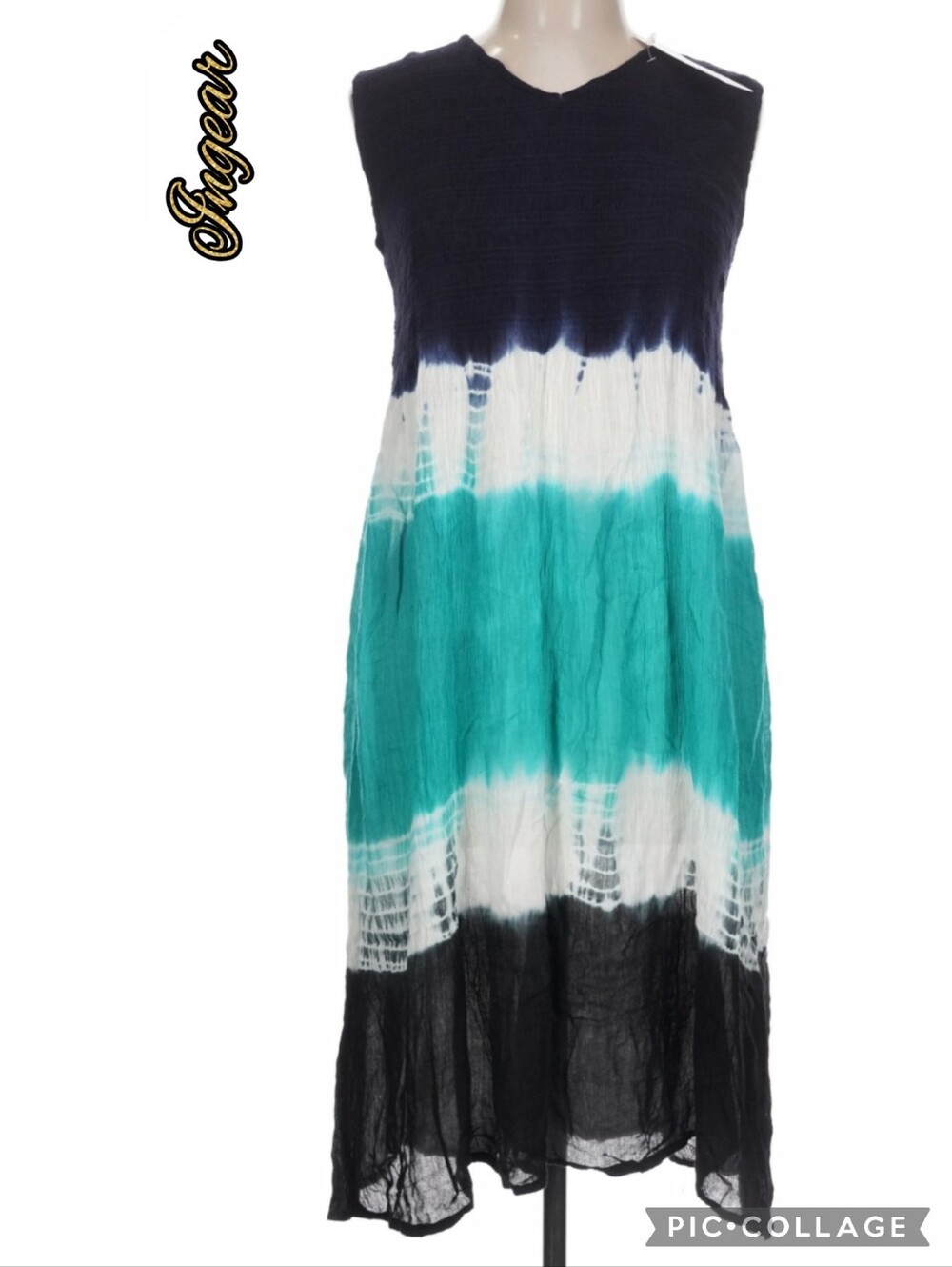 Ingear sleeveless tie-dye tiered midi dress in teal, blue & white soft fabric